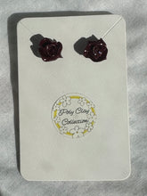 Load image into Gallery viewer, Maroon Rose Stud Earrings
