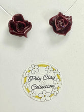 Load image into Gallery viewer, Maroon Rose Stud Earrings
