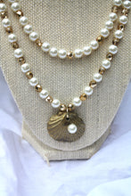 Load image into Gallery viewer, Gold and Pearl beaded Necklace with Gold Seashell
