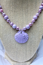 Load image into Gallery viewer, Purple and Pink Beaded Necklace with Purple Seashell
